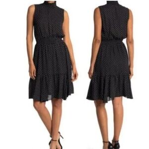 NWT Nanette Nanette Lepore Smocked High Neck Polka Dot Dress Size 12